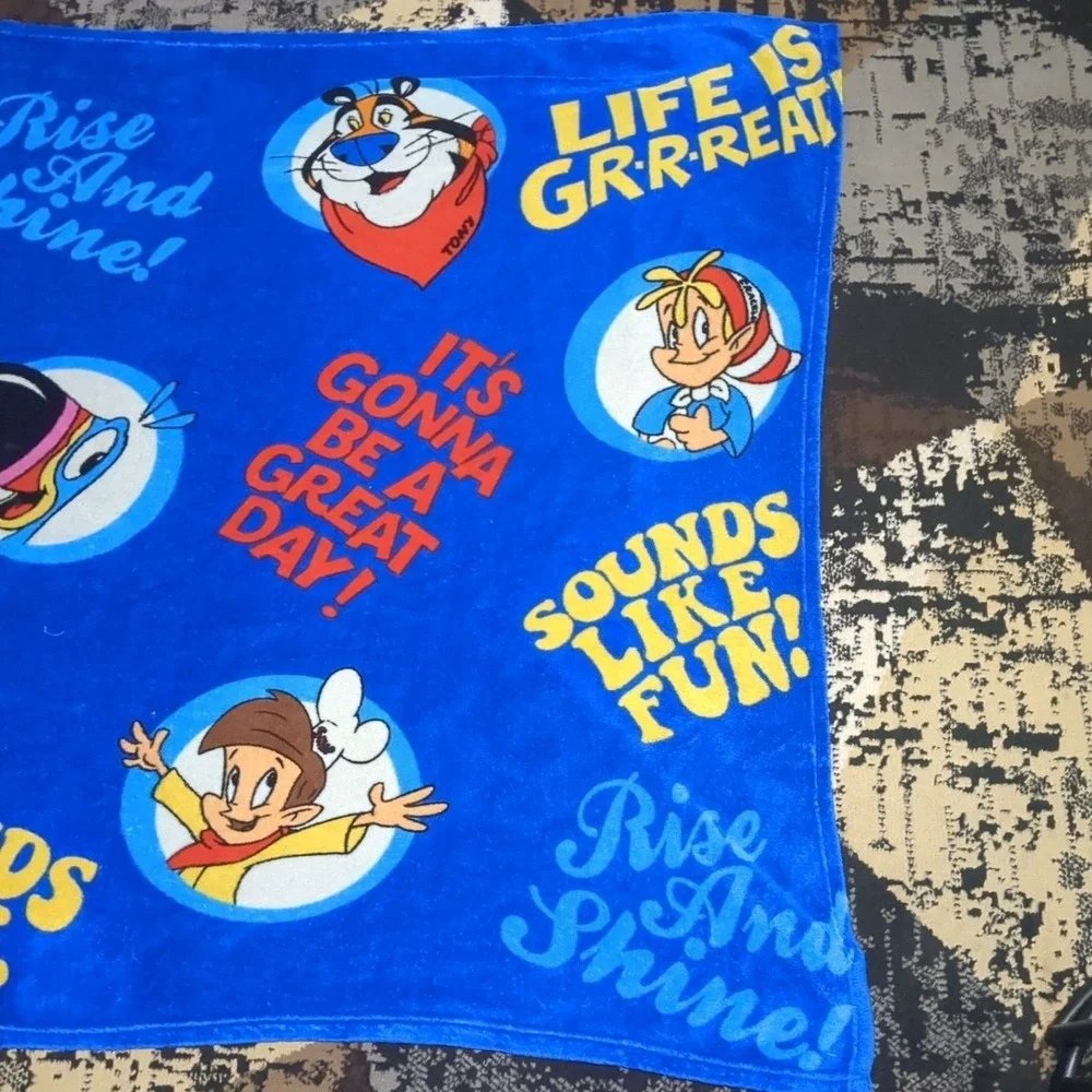 Vintage Kelloggs Cereal Blanket  Tony Tiger Snap Crackle Pop Toucan Sam‎ 50